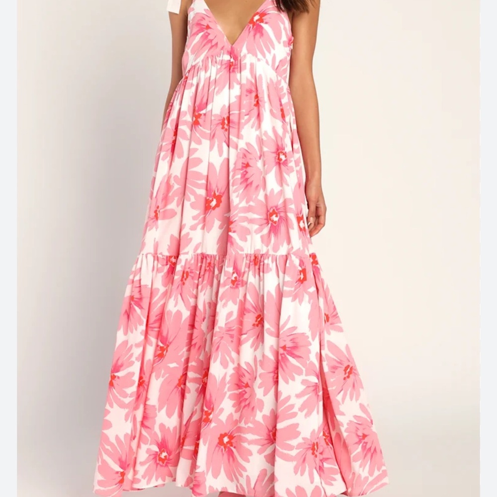 Lulu's Pink Floral Maxi Dress